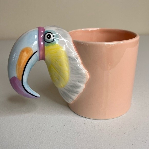 Vintage 1990 Bergschrund Seattle Toucan Coffee Mug Hand Painted Tropical Bird - Picture 2 of 15